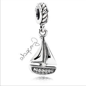 EUC Pandora 791138CZ Sterling Silver Sail Away Sailboat Nautical Bead w/ CZ's